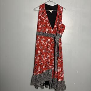 JOHNATHAN MARTIN Women’s Red Wrap Mid Length Midi Dress Floral 12 White